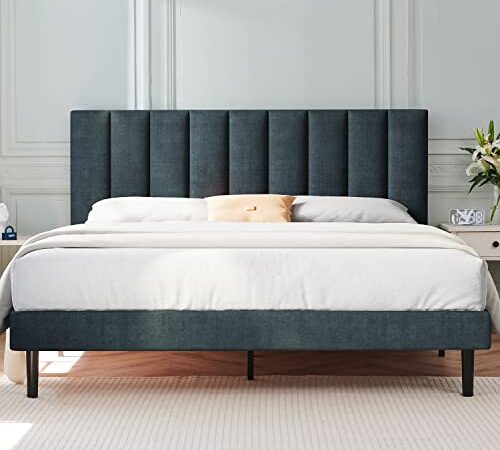 Queen Bed Frame, Molblly Bed Frame Queen with Upholstered Headboard, Platform Bed Frame Queen with Wood Slat Support No Box Spring Needed, Queen Size Bed Frame Easy Assembly,Dark Green