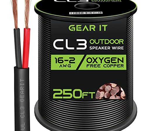 16 AWG CL3 OFC Outdoor Speaker Wire, GearIT Pro Series 16 Gauge (250 Feet / 76.2 Meters/Black) Oxygen Free Copper UL CL3 Rated for Outdoor Direct Burial and in-Wall Installation Speaker Cable