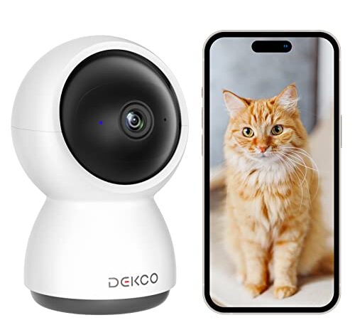 2K Indoor Security Camera WiFi Support Motion Detection&Tracking, DEKCO Baby Monitor with Night Vision, Phone Notification and 2-Way Audio, 360° PTZ Camera Surveillance Interieur Work with Alexa