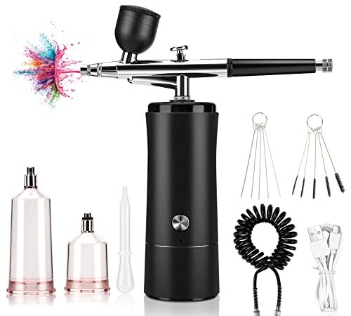 Airbrush Kit with Compressor, Wireless Air Brush Rechargeable Airbrush Set, Mini Handheld Airbrush Gun with Hose for Barber, Nail Art, Cake Decor, Makeup, Model Painting