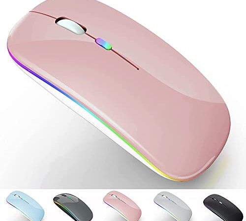 Bluetooth Mouse,Bluetooth Mouse for ipad LED Slim Dual Mode (Bluetooth 5.1 + USB) 2.4GHz Rechargeable Bluetooth Wireless Mouse for MacBook air/MacBook pro/Laptop/Computer (Rose Gold)