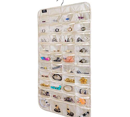 Brotrade Hanging Jewelry Organizer,80 Pocket Organizer for Holding Jewelries(Beige)