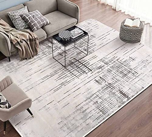 Calore Rugs Mordern Soft Abstract Distressed Area Rugs for Living Room/Bedroom/Dining Room,Medium Pile Carpet Floor Mat (6.5 x 8.2 ft, Gray/Beige)