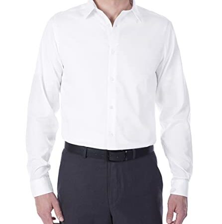 Calvin Klein Men's Dress Shirt Slim Fit Non Iron Herringbone, White, 15.5" Neck 34"-35" Sleeve (Medium)