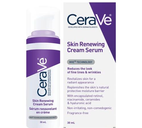 CeraVe RETINOL Cream Serum for Face with niacinamide, hyaluronic acid & ceramides. For Fine Lines, Radiance & Wrinkles. Non-irritating, Fragrance-Free, non-comedogenic, 30ML