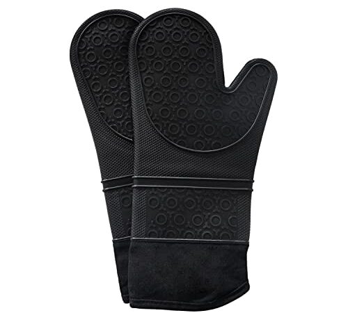 CHARMOUNT Silicone Oven Mitts, 500 °F Heat Resistant Oven Mitts Set of 2, Non-Slip 14” Long Oven Mitt, 1 Pair Silicone Oven Gloves with Soft Inner Lining, Mitaine De Four, Easy to Clean, Black