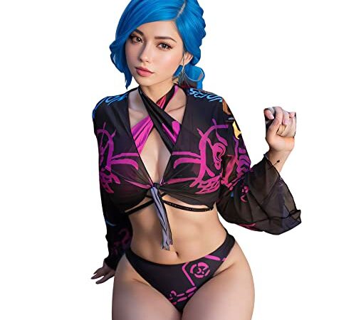 CMEGEOME Cosplay Swimsuit Outfit League of Legends Cosplay Costume Women's Bathing Suits for Summer Beach Pool Black, Black, Small