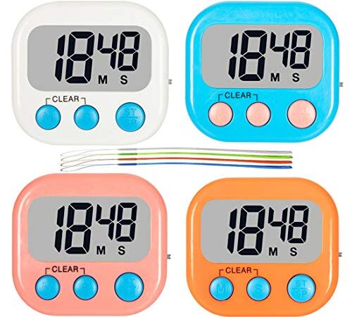Digital Kitchen Timer, 4 Pack Classroom Timers for Teachers Kids, Loud Alarm, Strong Magnetic Backing Stand, Count Up Countdown Timer with ON/Off Switch for Cooking Baking Homework Game Exercise