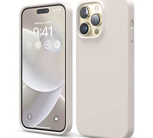 elago Compatible with iPhone 14 Pro Max Case, Liquid Silicone Case, Full Body Protective Cover, Shockproof, Slim Phone Case, Anti-Scratch Soft Microfiber Lining, 6.7 inch (Stone)