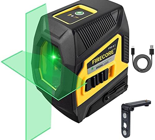 Firecore Laser Level, 165ft/50m with Outdoor Pulse Mode Green Self-Leveling Cross-Line Laser Level, IP55 waterproof, dustproof, and shockproof with Charging Cable,360°L Magnetic Base and Rechargeable Battery for Picture Hanging/Wall Painting/Drop Ceiling/Tile/Cabinet Installation — F113-XG