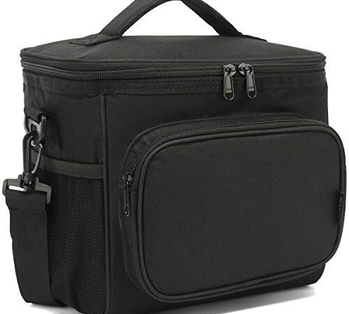 FlowFly Insulated Lunch Bag Adult Lunch Box Large Cooler Tote Bag for Men, Women, with Adjustable Strap,Front Pocket and Dual Large Mesh Side Pockets Black