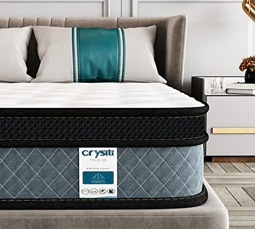 Full Mattress, Crystli 10 Inch Responsive Memory Foam Double Mattress Hybrid Innerspring Mattress in a Box Sleep Cooler with More Pressure Relief & Support