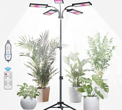 Grow Lights for Indoor Plants, 240 LEDs Plant Light w/Stand, Full Spectrum LED Grow Light w/ 3 Switch Modes, 5-Head Plant Lamp, 10 Dimmable Level, 4/8/12H Timer, 360°Adjustable Gooseneck