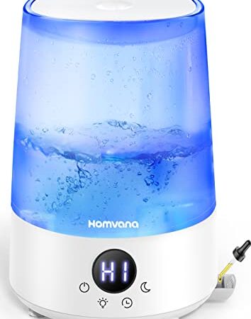 Homvana Cool Mist Humidifier for Bedroom Home, 3L Top Fill Water Humidifiers for Plants Baby Large Room, 32H Runtime, Quiet Operation, Auto-Shut Off, Essential Oil Diffuser, Night Lights, BPA Free