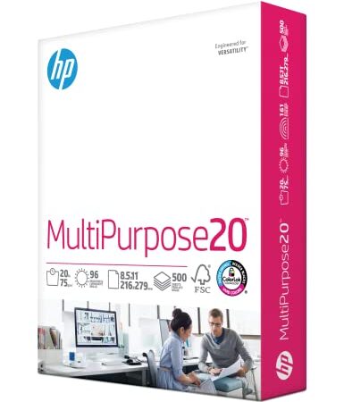 HP Printer Paper 8.5x11 MultiPurpose 20 lb 1 Ream 500 Sheets 96 Bright Made in USA FSC Certified Copy Paper HP Compatible 115100R