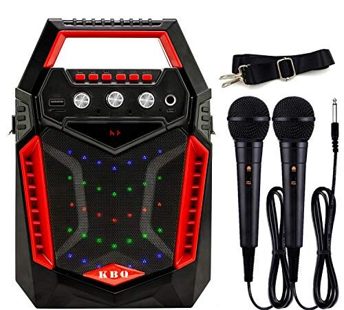 IndeCool Bluetooth Karaoke Speaker with 2 Microphones, Wireless Portable Karaoke Machine Music Player for Kids Adult Party Gift (Red)