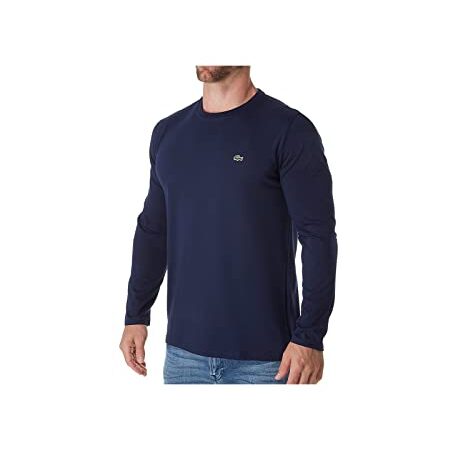 Lacoste Long Sleeve Jersey Pima Regular Fit Crewneck T-Shirt, Navy Blue, Large