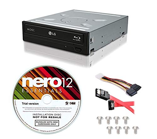 LG WH14NS40 14X Internal Blu-ray M-DISC Burner 3D Playback + Free Nero 12 Essentials Burning Software + Sata Cable Kit