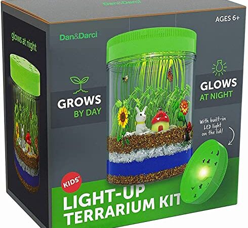 Light-up Terrarium Kit for Kids with LED Light on Lid - Science Kits for Boys & Girls - Gardening Gifts for Children - Kids Toys - Create Your Own Customized Mini Garden in a Jar That Glows at Night