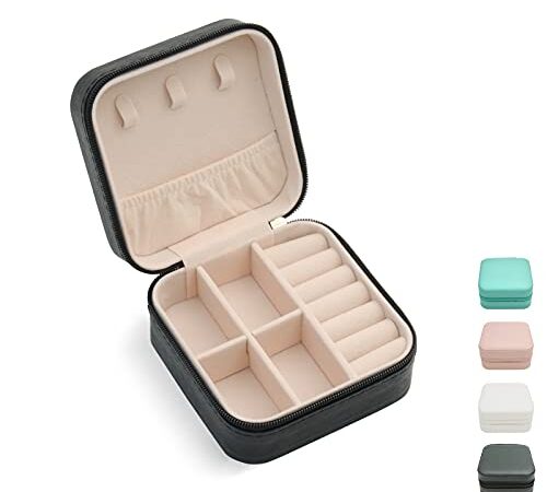 Mini Jewelry Travel Case,Small Travel Jewelry Organizer, Portable Jewelry Box Travel Mini Storage Organizer Portable Display Storage Box For Rings Earrings Necklaces Gifts (Black)