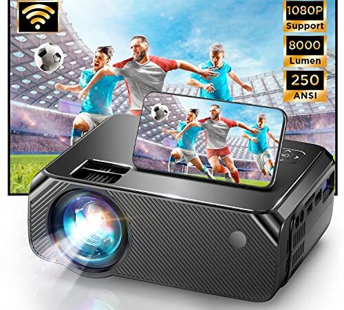 Mini Projector with WiFi, 1080p HD Supported Outdoor Projector, Portable Movie Projector, 8000L & 200 Inches Projector for iPhone, Compatible w/TV Stick, PC, Laptop, DVD Playe