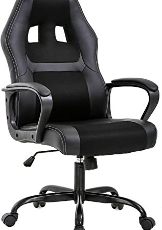 Office Chair Desk Gaming Racing High Back Computer Task Swivel Executive Stool with Lumbar Support, Black (Black)