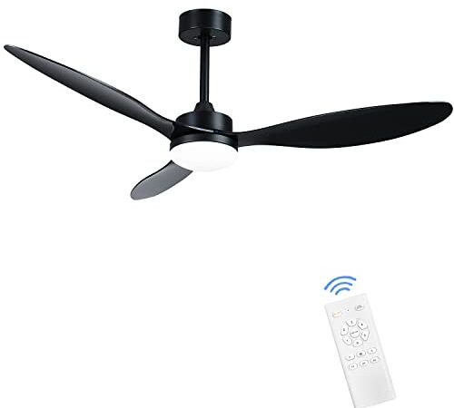 Ohniyou 52'' Ceiling Fan with Light and Remote,Black Ceiling Fans with light and Remote Control,Outdoor Ceiling fan Light Reversible Modern for Patios Bedroom Kitchen Nursery Conference