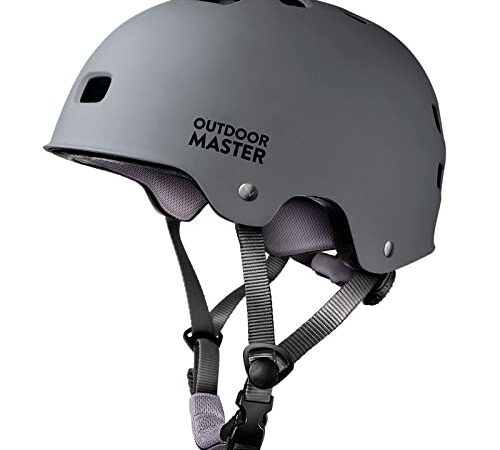 OutdoorMaster Skateboard Cycling Helmet - Two Removable Liners Ventilation Multi-Sport Scooter Roller Skate Inline Skating Rollerblading for Kids, Youth & Adults (Grey, Medium)