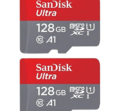 SanDisk Ultra 128GB microSDXC UHS-I card with Adapter(SDSQUAR-128G-GN6MA), 2 Pack(128GB)