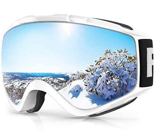 Ski Goggles, Findway OTG Snowboard Goggles for Men, Woman & Youth - 100% UV Protection and Anti-Fog - Double Spherical Lens Comfortable for Sunny and Cloudy Days Perfect for Skating Skiing Snowmobiles