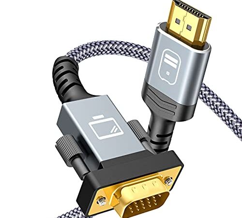 Snowkids HDMI to VGA 6FT,Non-bidirectional HDMI to VGA Cable,(1080P 60Hz) Unidirection HDMI Output to VGA Input Converter Cord Male to Male