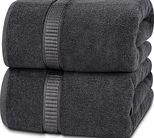 Utopia Towels - Luxurious Jumbo Bath Sheet (35 x 70 Inches) - 600 GSM 100% Ring Spun Cotton Highly Absorbent and Quick Dry Extra Large Bath Towel - Super Soft Hotel Quality Towel (Grey, 2 Pack)