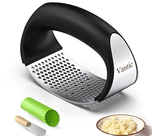 Vantic Garlic Press Rocker - Stainless Steel Garlic Mincer Garlic Crusher, New Innovative Garlic Chopper with Peeler and Scraper for Smash Garlic