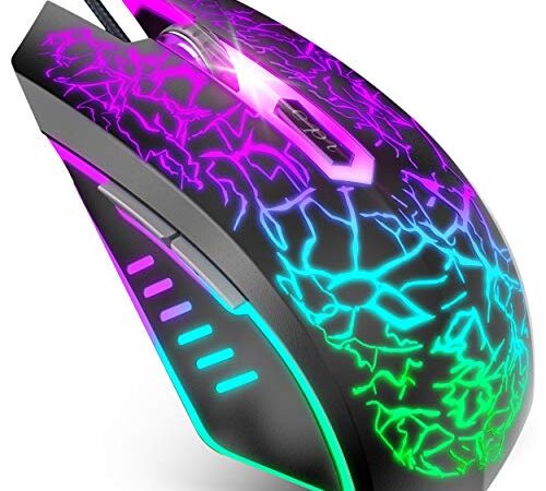 VersionTECH. Gaming Mouse, Souris Ergonomic Wired Gaming Mice with 7 Colors LED Backlight, 4 DPI Settings Up to 3600 DPI Computer Mouse for Laptop PC Games & Work Compatible for Chromebook Windows 7/8/10/XP/Mac/Linux Gamer/Notebook /Macbook– Black