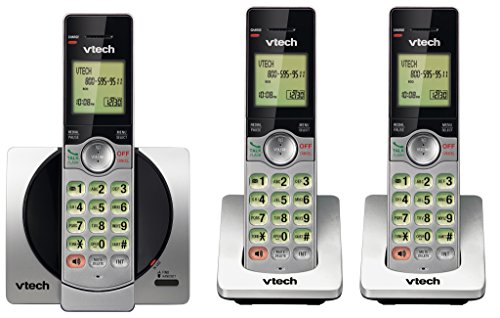 VTech DECT 6.0 Three Handset Cordless Phone with CID, Backlit Keypads and Screens, Full Duplex Handset Speakerphones, Call Block Silver/Black