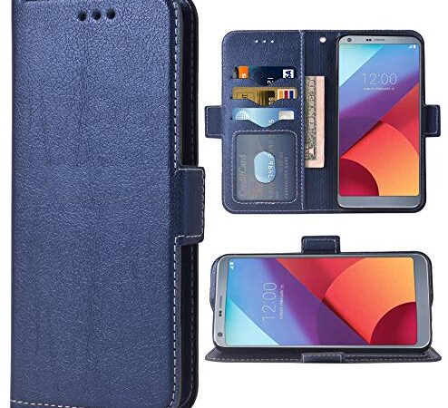 WWAAYSSXA Compatible with LG G6 Wallet Case Wrist Strap Lanyard Leather Flip Card Holder Stand Cell Accessories Phone Cover for LGG6 ThinQ LG6 Thin Q G 6 Plus G6+ 6G VS988 H872 Women Men Blue
