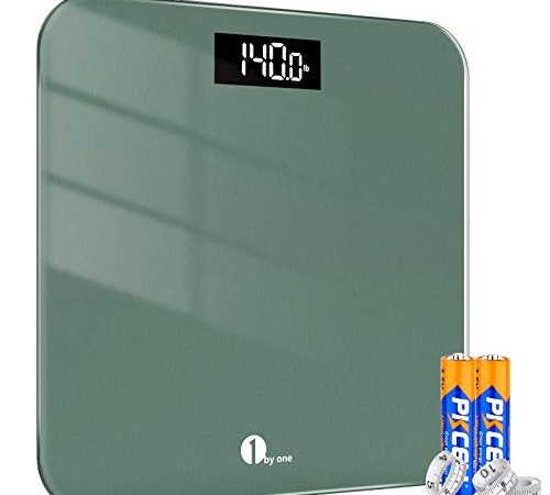 1 by ONE Digital Body Weight Scale, Bathroom Weighing Scale for People with Large LED Display, 400 lbs,Tape Measure and Batteries Included