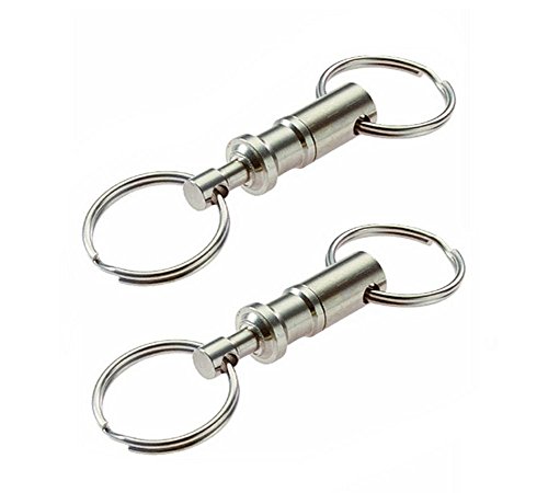 2 Pcs Heavy Duty Dual Key Ring Detachable Pull Apart Keyrings Snap Lock Holder Keychains Silver