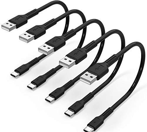 6 Inches USB C Cable Short, 5 Pack USB A to USB Type C Cable Fast Charging Compatible with Samsung Galaxy S22 S10 S9 A53 Note 10 20 Ultra, Moto One G Power, OnePlus 8T LG Stylo 6, Charging Stations