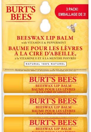 Burt's Bees Moisturizing Lip Balm for Dry Chapped Lips, Mother's Day Gift, 100% Natural Origin, Original Beeswax with Vitamin E & Peppermint Oil, 3 Tubes, Value Pack