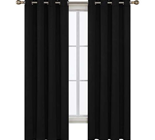 Deconovo Decorative Blackout Curtain Window Treatment Drapery Grommet Thermal Insulated Room Darkening Curtain Panel for Living Room Black 52 by 63 Inch