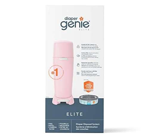 Diaper Genie Elite Diaper Pail System with Front Tilt Pail for Easy Diaper Disposal, Pink