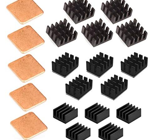 Easycargo 20pcs Raspberry Pi 4 Heatsink Kit Aluminum + Copper + 3M 8810 Thermal Conductive Adhesive Tape for Cooling Cooler Raspberry Pi 4, Raspberry Pi 3 B+