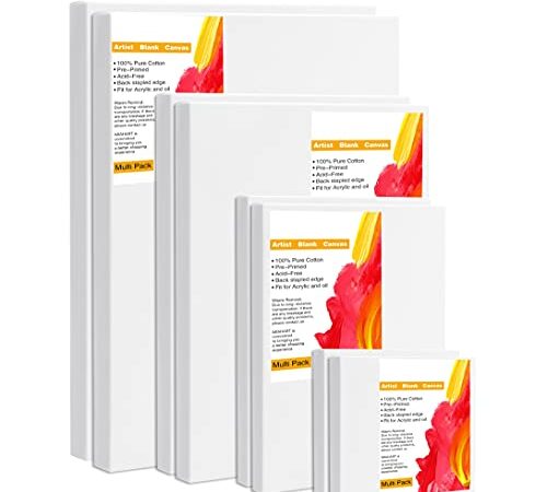 FEPITO 8 Pack Artist Blank Canvas Frame Stretcher Blank Pre-Stretched Canvas for Acrylic Oil Water Painting Board 30x40cm 20x30cm 15x20cm 10x10cm