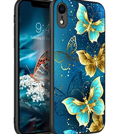 GUAGUA Case for iPhone XR Glow in The Dark Cute Blue Butterfly Noctilucent Luminous iPhone XR Case for Women Men Slim Thin Shockproof Protective Phone Cases for iPhone XR, Blue