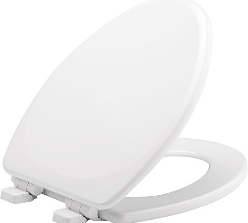 Mayfair 1843SLOW 000 Lannon Slow-Close Toilet Seat, Removable Enameled Wood Toilet Seat That Will Never Loosen, Elongated, White