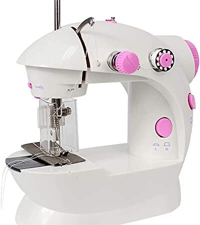 Mini Sewing Machine, Portable Sewing Machine with Built-in Stitches, Sewing Machine for Beginners Double Threads and Two Speed Multi-function Mending Machine with Foot Pedal for Kids, Women (Pink)