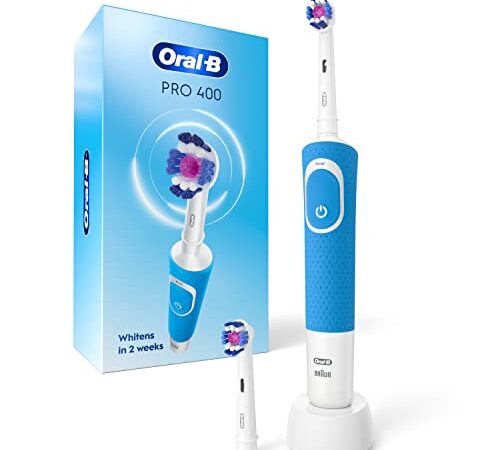 Oral B Pro 400 3D White Vitality Electric Toothbrush with (2) Brush Heads, Rechargeable, Blue