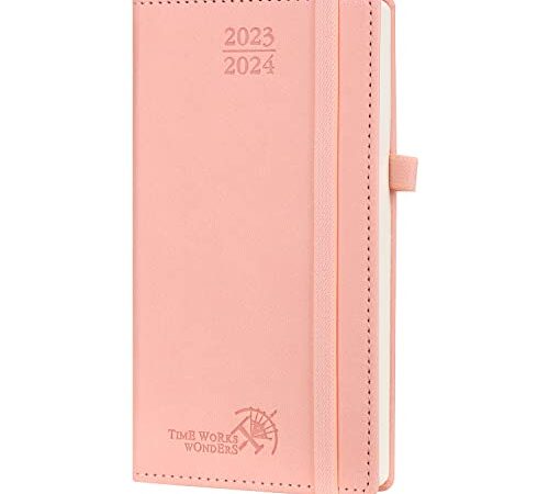 POPRUN Agenda 2023-2024 Pocket Size (3.5'' x 6.5'') 17 Months Academic Calendar (Aug.2023 - Dec.2024), Weekly & Daily Appointment Book for time Management, Leather Hard Cover - Pink