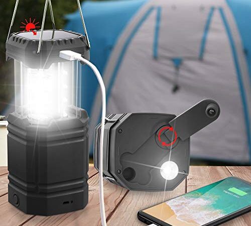 Rechargeable LED Camping Lantern, Solar Flashlights Long Light up to 40 Hours,Hand Crank Tent Lamp, Collapsible IPX4 Waterproof Portable Light for Camping Power Outage Fishing Reading Hiking Reparing Car Emergency Hurricane Home